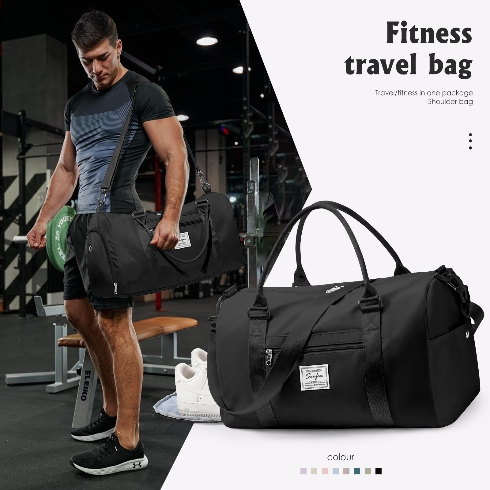 Foldable Travel Bag Men Gym Bag, Waterproof Women's Weekend Travel Bag Large Sail Bag with Wet Pocket and Shoulder Luggage Bag rosa