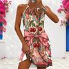 Women Plus Size Criss Cross Cutout Halter Neck Sleeveless Fitted Christmas Printed Dress