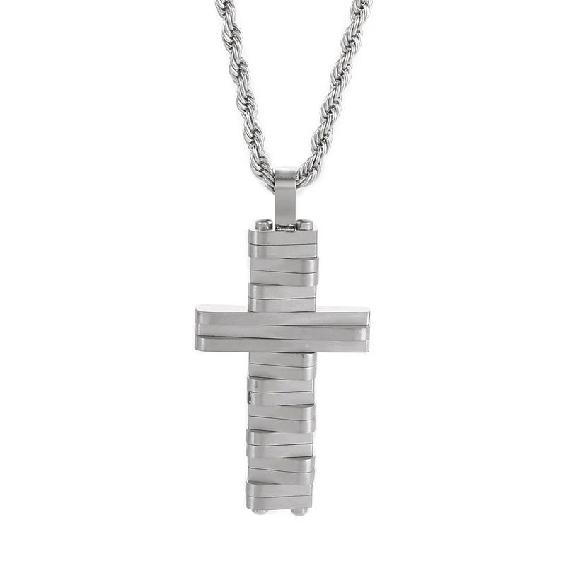 Trendy Pendant Necklaces for Men Metal Cross Stainless Steel Link Chain Accessories Irregularly Male Choker Shiny Jewelry