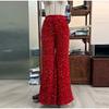 Sexy Women Nightclub Elastic High Waist Casual Loose Wide Leg Glitter Sequin Bell Bottom Pants 2025 New Female Party Trousers