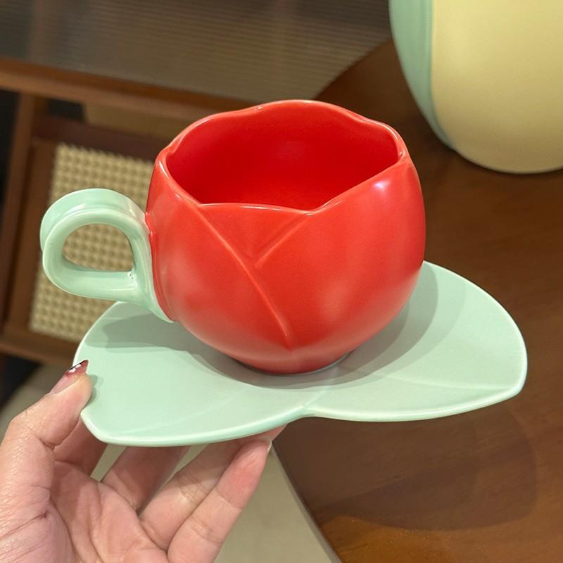 Wind High Value Ceramic Tulip Flower Pot Afternoon Tea Tea Set Cup Saucer Set Internet Celebrity Water Set