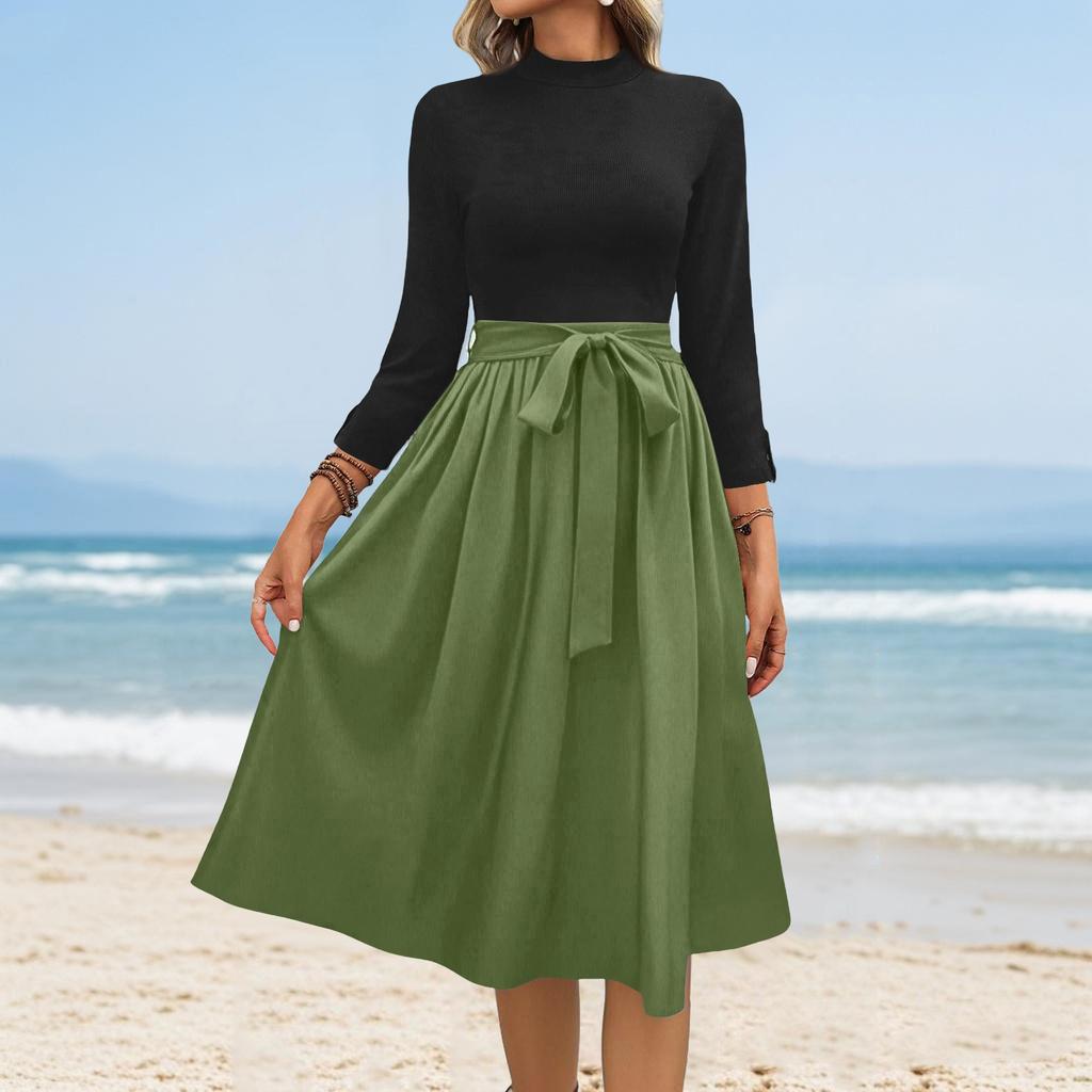 Dámské módní ležérní šaty se sedmirukávovým kulatým výstřihem v jednobarevném provedení