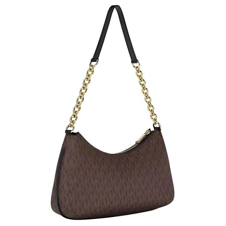 Michael Kors MK Nolita Chain Shoulder Bag With Removable MK Pop Charm Women Shoulder Bag Gold Brown Black 32R6GY5W6B-BROWN/BLK