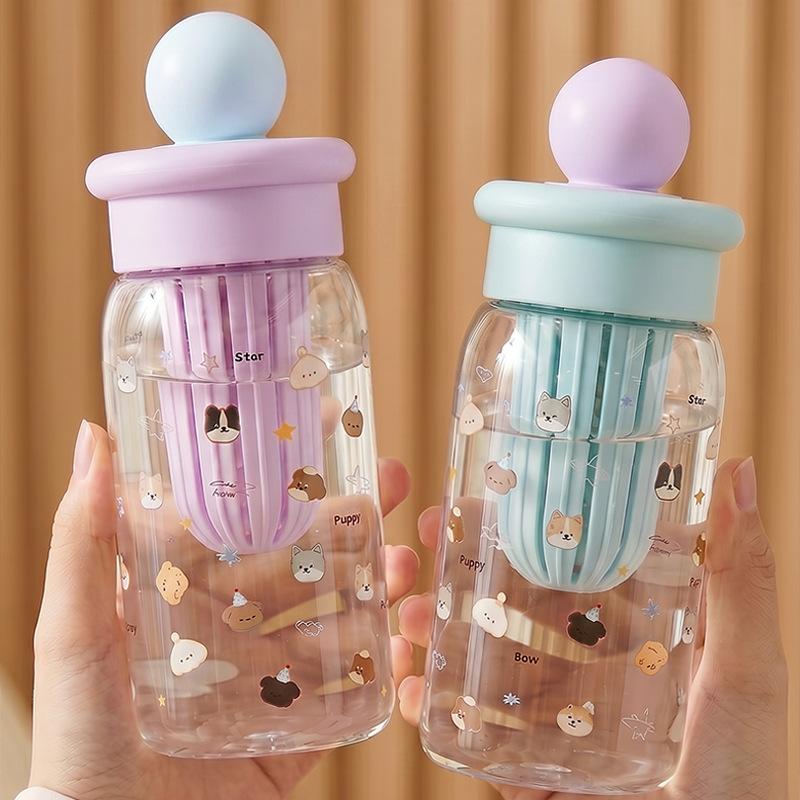 Water bottle high value cartoon girl student float straw cup tea separation rope portable plastic cup outdoor water cup