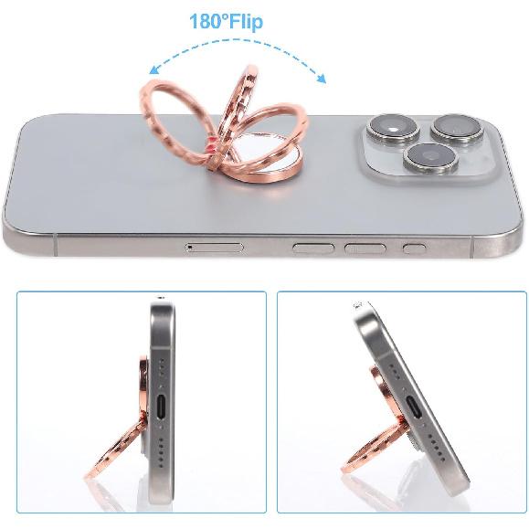 4pcs Mirror Cell Phone Grip Stand Built-in Mirror for Case, Bow Metal Finger Ring Socket Grip Kickstand Cell Phone Ring Holder for Smartphones Mobile