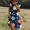 Short Sleeve Boho Dress For Women Casual Loose Fit Summer Sundress Floral Print Dress With Pockets