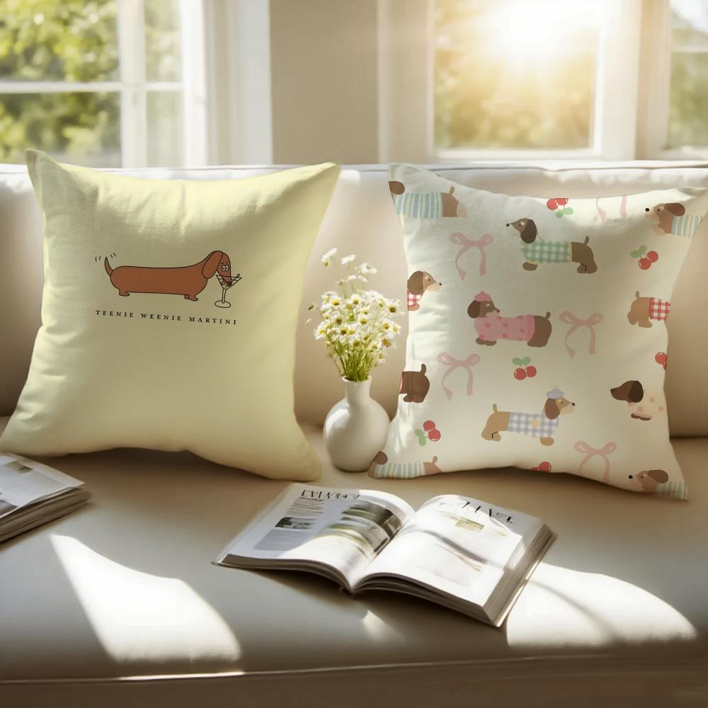 CUTE Dachshunds Cushion Cover Pillowcase Antidustmite Invisible Zipper Short Plush Sofa Cushion