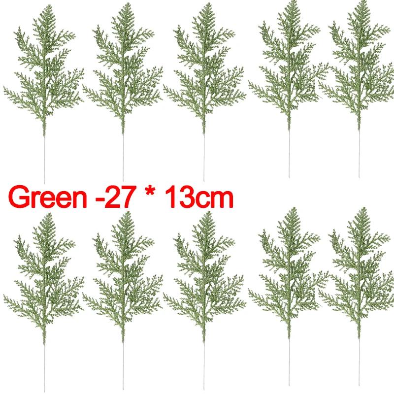 10/5PCS Christmas Glitter Artificial Pine Branches Xmas Tree Hanging Ornament Leaves Fake Plants Flower New Year Home Decoration