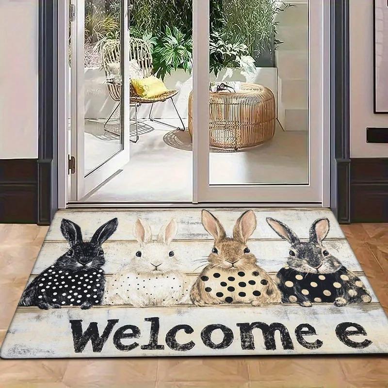 Osterhase & Küken Design Willkommensmatte - Rutschfest, Saugfähig, Maschinenwaschbar, Lichtbeständig, Innen-/Außenbereich Rutschfest
