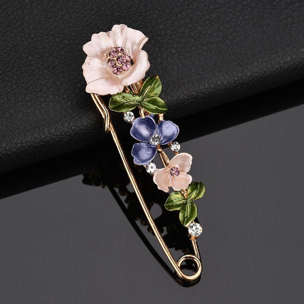 3 Farben Blume Emaille Brosche Strass Schmuck Anstecknadel Zubehör Elegante Broschennadeln