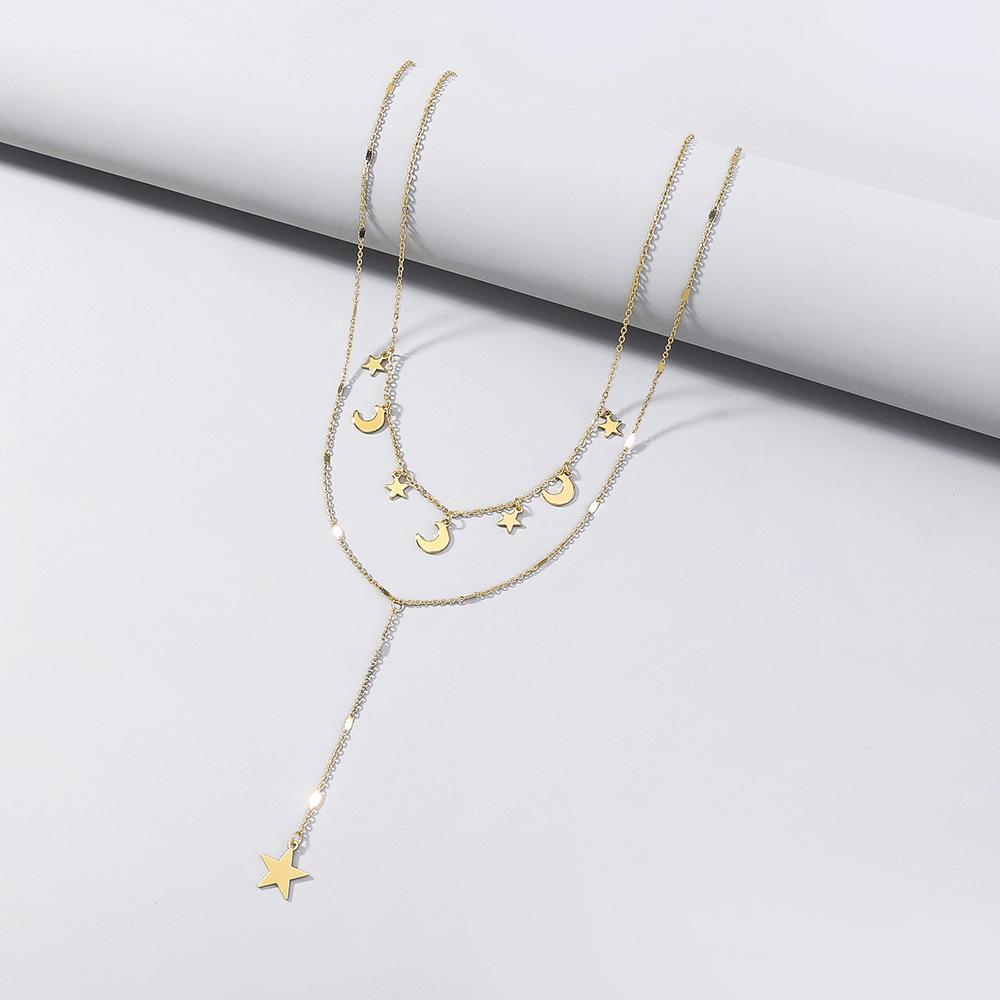 

Универсальный многослойный набор ожерелий-цепочек на ключицу с кисточками в виде звезд и лун