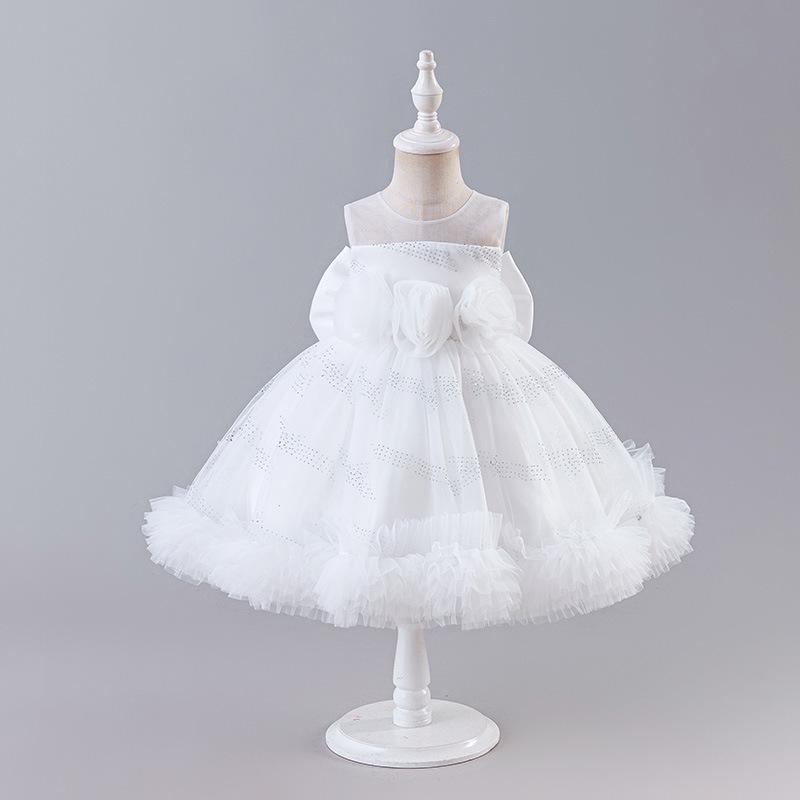 2026 Girls Lolita Princess Summer Dress - Stylish Mesh Puffy Skirt & Formal Wear 90 cm белый