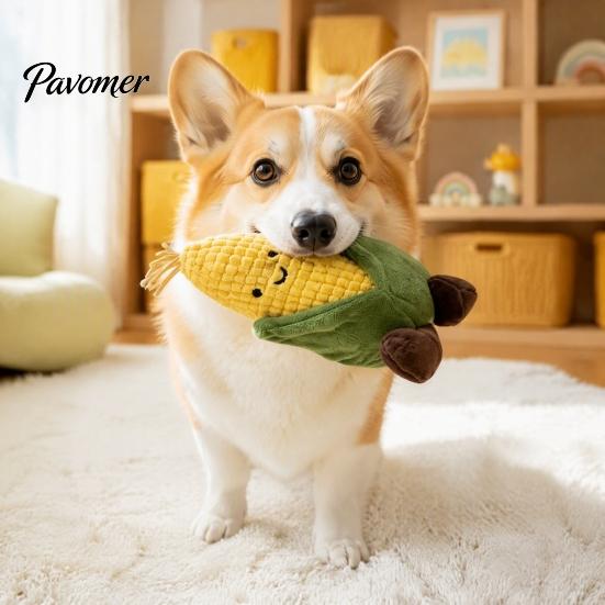 Dog Chew Toys Plush Corn Toy, Squeaky Stuffed Soft Teething for Dogs Puppy Toy Small to Medium Natural Biting