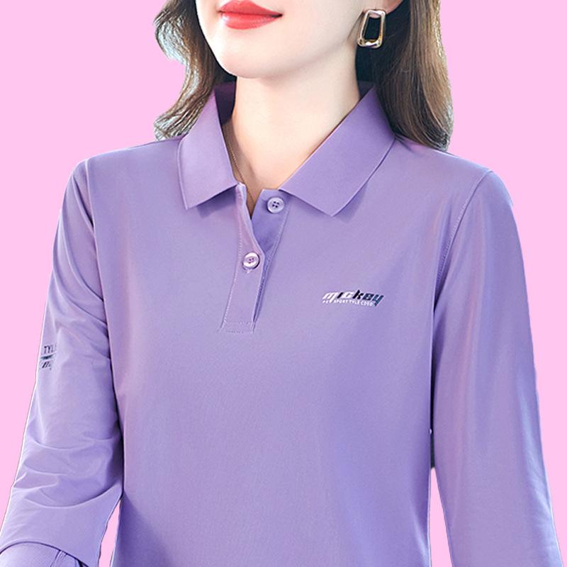 New Long-sleeved T-shirt for Women Fashion Print Fashionable Mother Autumn Top Middle-aged Lapel T-shirt Polo Shirt