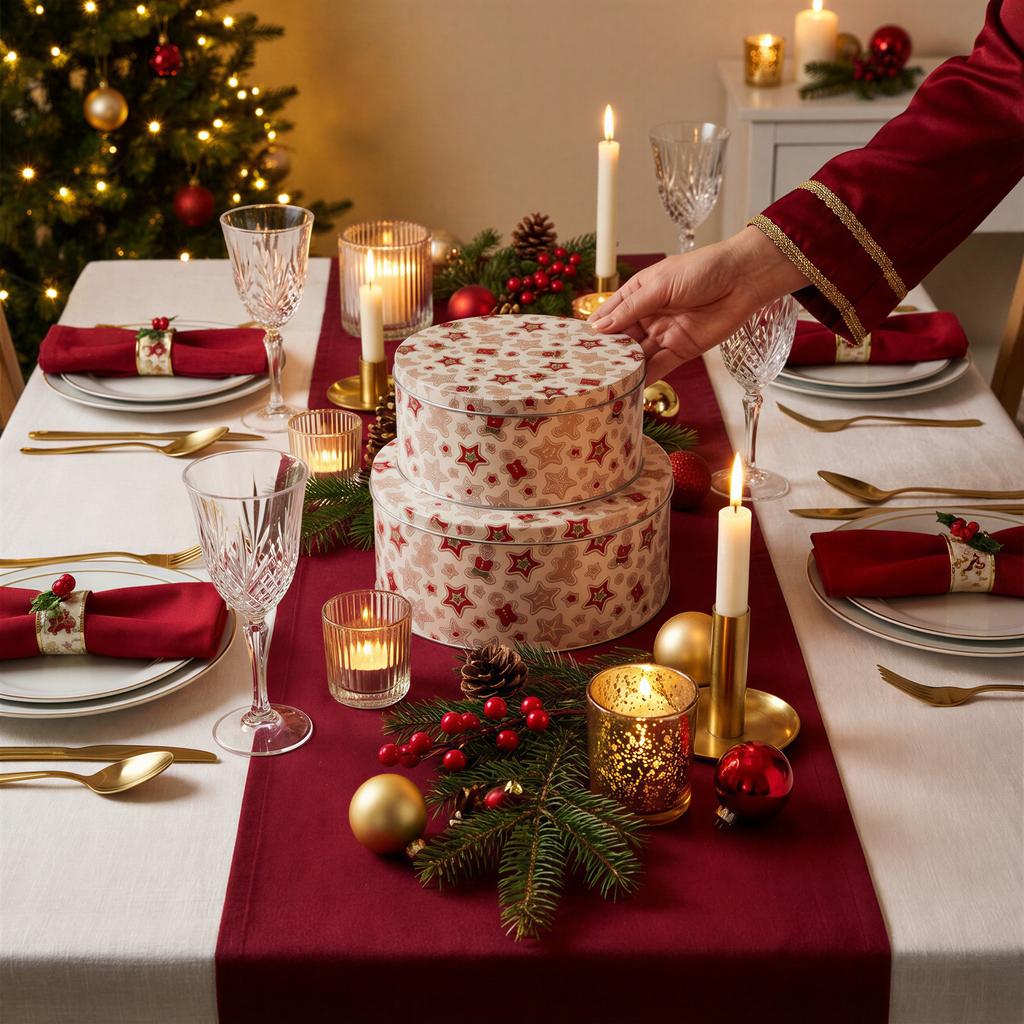 CHRISTMAS TIN BOX 2 PCS FOR COOKIES, GINGERBREAD, SWEETS, RODS 20 cm