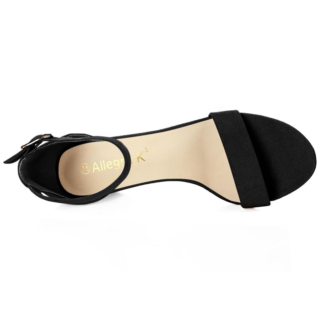 Ankle Strap Open Block [Allegra K] Sandals, Toe, Heel, Summer, Women's, Black, 26.5cm