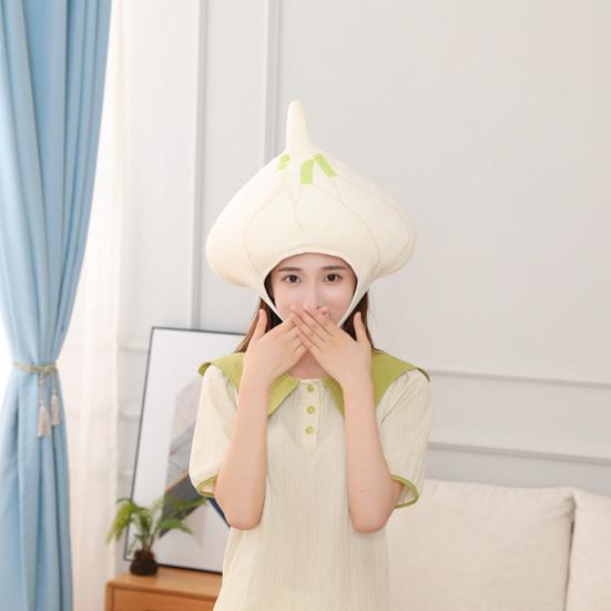 Animacinis galvos apdangalas Miela minkšta česnako galvos kepurė Šventinio pasirodymo galvos apdangalas Unisex audinio galvos apdangalas Fotografija Cosplay rekvizitai Helovino dovana