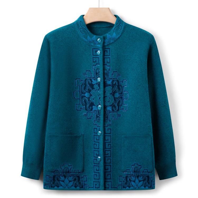 Grandma's New Autumn Cardigan Sweater for Middle-aged and Elderly People's Festive Blessing Sweater 50 Years Old 70 Mother's Autumn Outfit