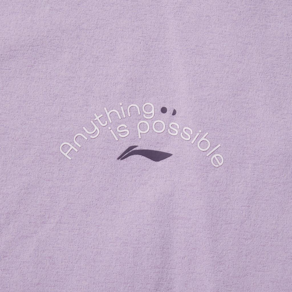 Li-Ning Comfortable Casual Simple Quick-Dry Letter Round Neck Pullover Short Sleeve T-Shirt Women T-Shirts Twilight-Purple ATSV140-4