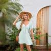 Women's Popular V-neck Bow Tie Tied Short Sleeved Mini Dress