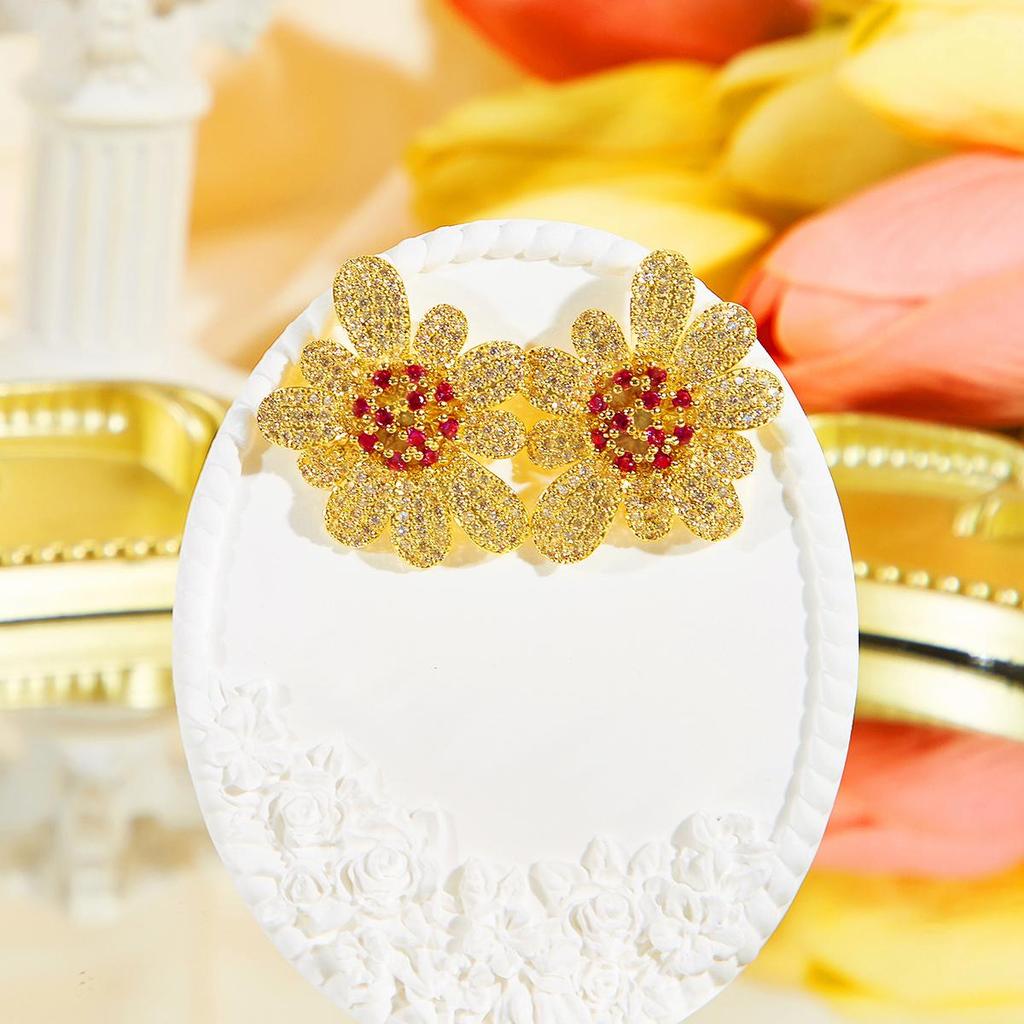 CMM Μοναδικά Χρωματιστά CZ Ζιργκόν Μεγάλα Σκουλαρίκια Καρφωτά Λουλούδια Πάρτι Δεξίωση Γάμος Γυναικεία Κοσμήματα Νύφη Ασορτί Αξεσουάρ