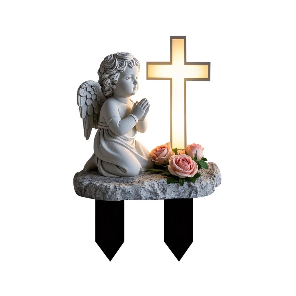 Religious Angel and Cross Garden Stakes Set of 2 Acrylic Flat Decorative Yard Signs Christian Outdoor Decor