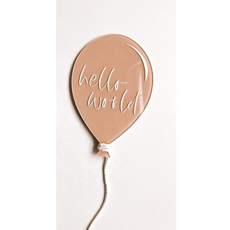 Hello World Balloon Acrylic Baby Monthly Cards Journey Milestone Newborn Photo Prop Birth Announcement Sign Baby Keepsake