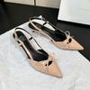 French silver bow bag head sandals women's 2025 summer absolute child thin heel empty single shoes pointed high heels