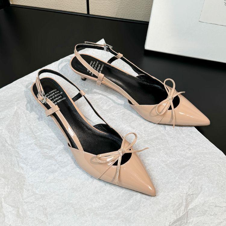 French silver bow bag head sandals women's 2025 summer absolute child thin heel empty single shoes pointed high heels