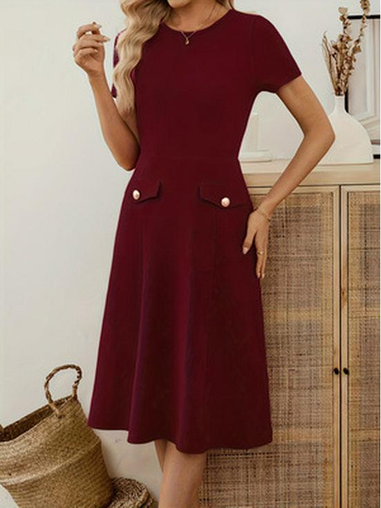 Women's Summer Solid Color Slim Fit Dress with Round Neck