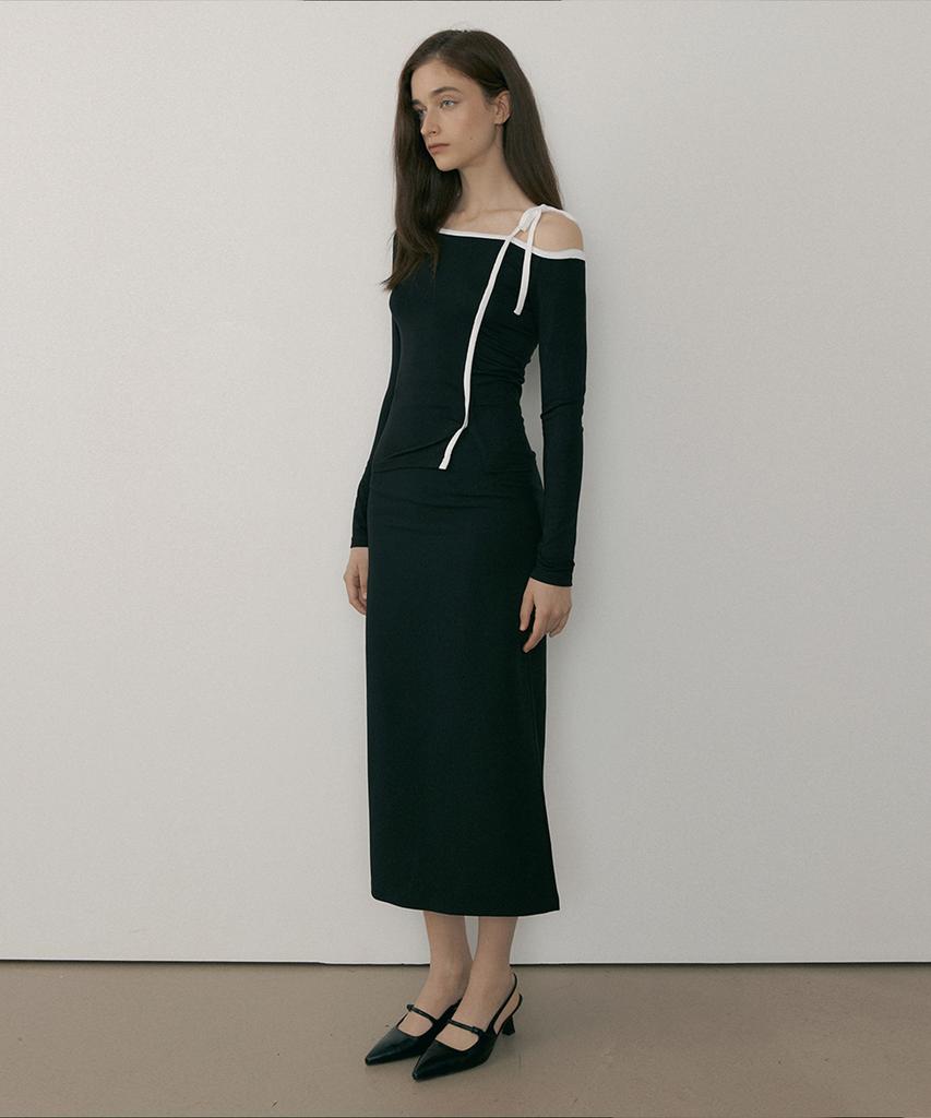 REORG Re-Side Colored Point Long Sleeve Top Black