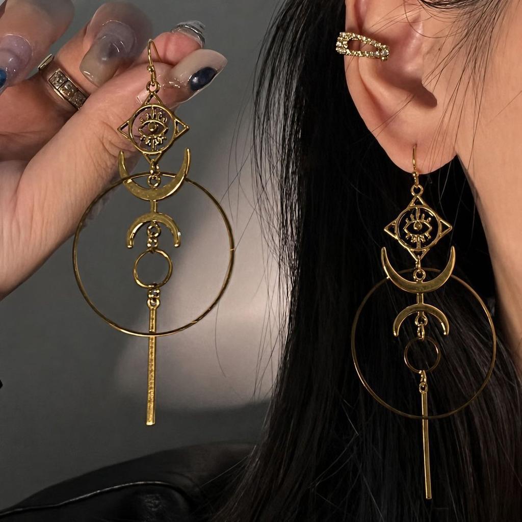 Moqi Celestial Dangle Earrings Alloy Gold Moon Star Tassel Bohemian