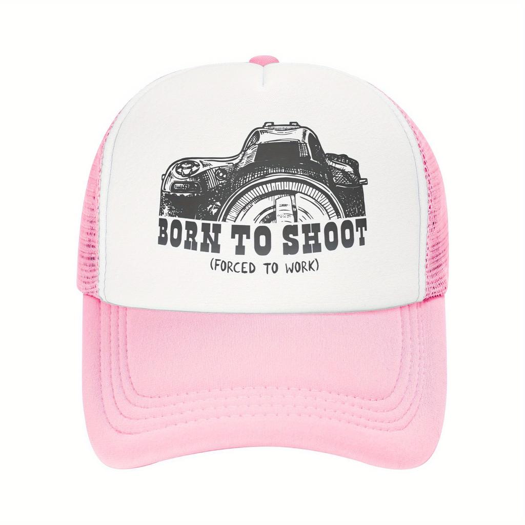 Born To Shoot Photographer Graphic Trucker Hat Breathable Mesh Baseball Cap Casual Adjustable Adult