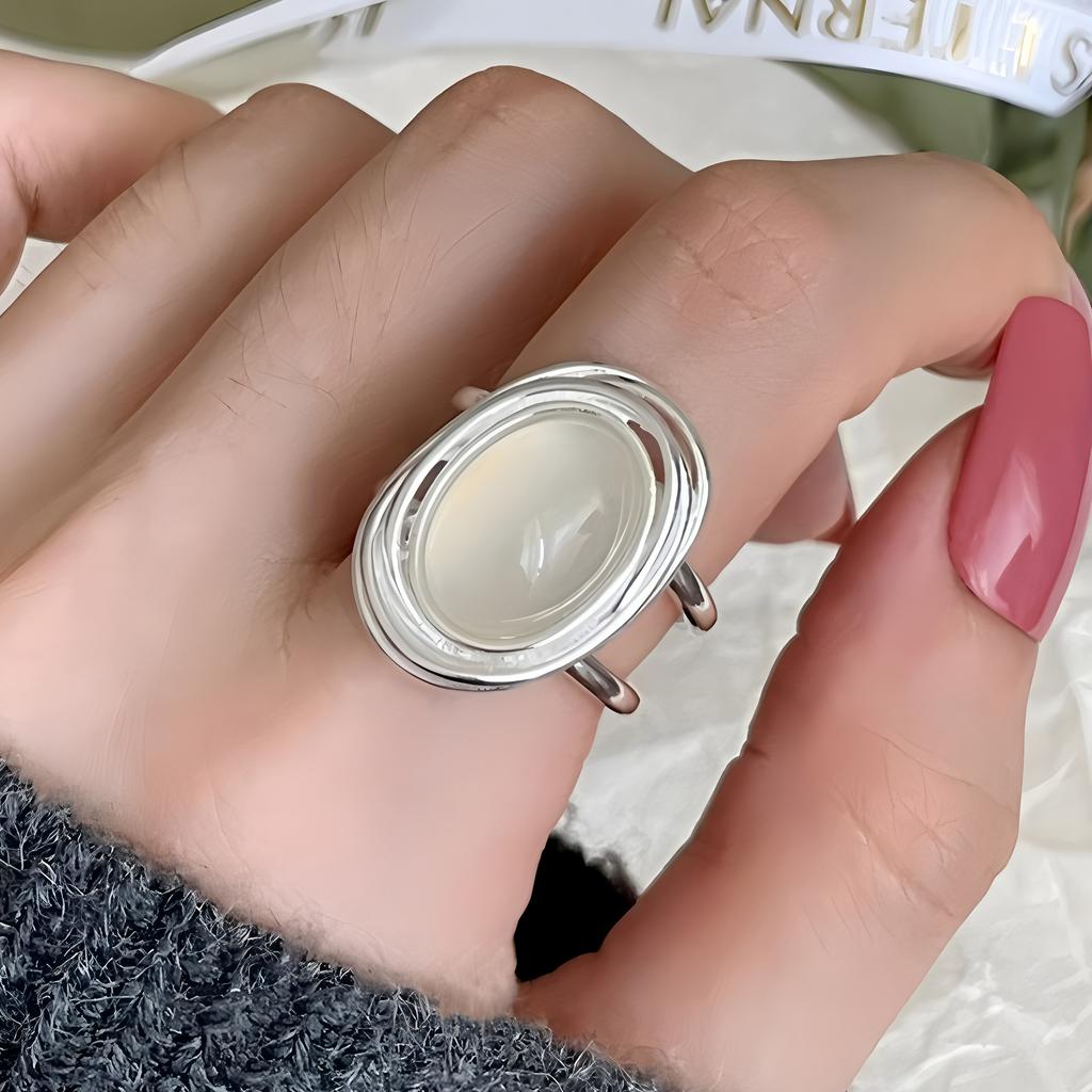 PANJBJ 925 Silver Geometry Crystal Ring For Women Ellipse Exaggerated Punk Water Drop Open Jewelry Gift