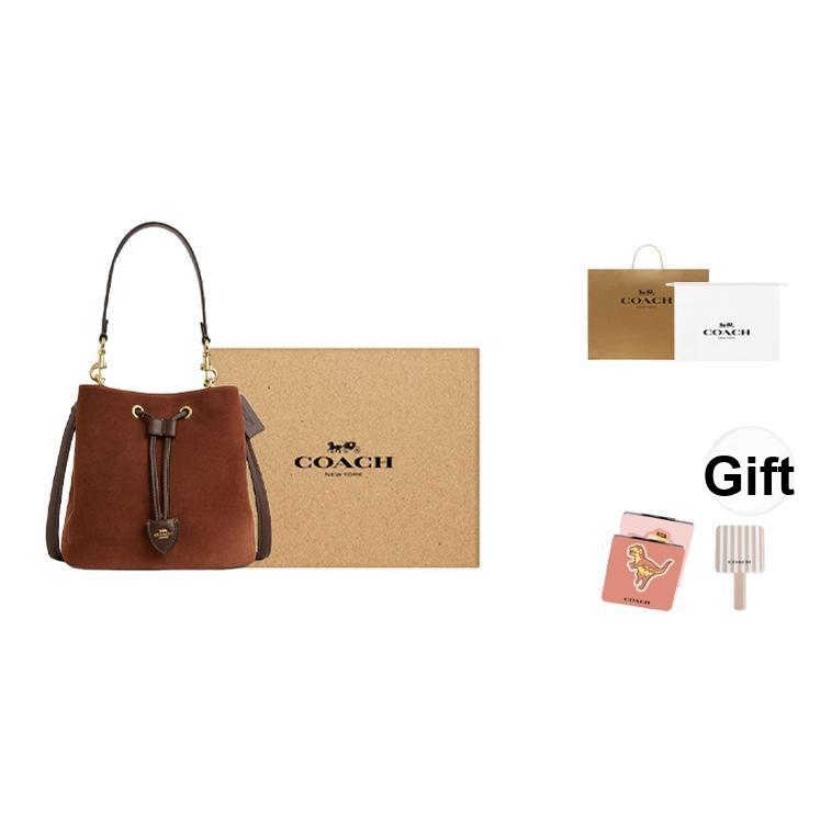 Coach Rowan 23 Wildleder Kordelzug Beuteltasche Damen Handtaschen Braun CCC78-IME0S