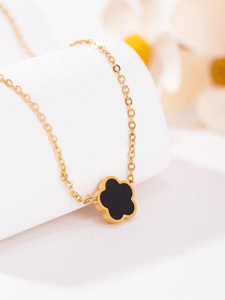 1PC Stainless Steel Pendant Necklace Clover And Flower Design for Women Versatile Occasion Jewelry Unboxed