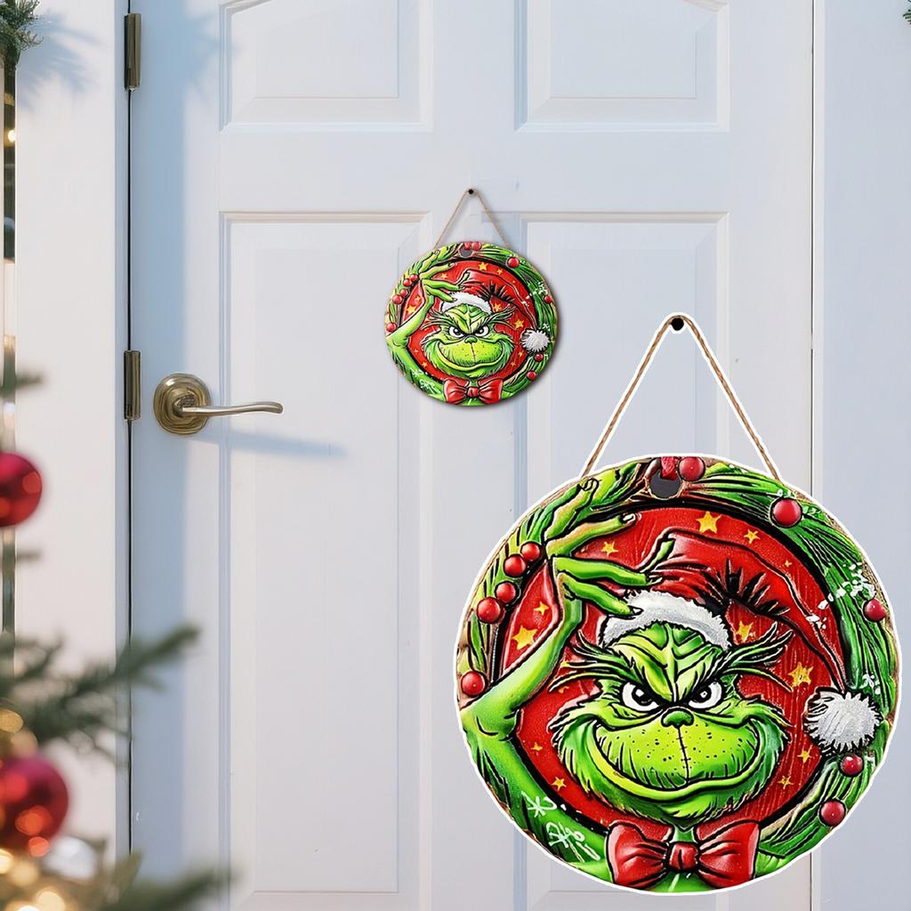 Christmas Funny Pendant Wooden Sign Decoration, Green Cartoon Character Pendant, Decorate Porch