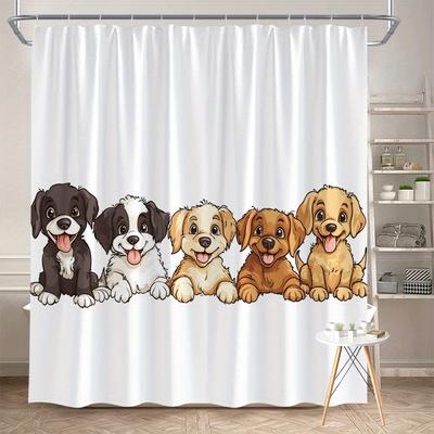 Puppies Shower Curtain 180x180cm – Cute Dogs with Expressive Eyes, Dog Lover Bathroom Decor, 12 Hooks