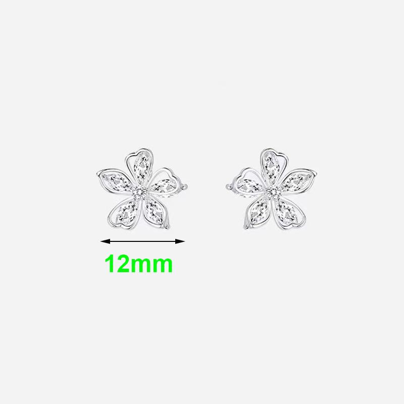 925 Silver Needle Zircon Hollow Flower Plant Stud Earrings For Women Cute Fashion Jewelry Piercing Hole Accessories
