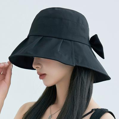 Wide Brim Summer Bucket Hat Woman Outdoor Travel Bow Fisherman Cap Ladies Casual Solid Sun Hat Female UPF Visor Hat