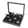 Carbon Fiber Pattern Wood & Silk Cotton 12-Slot Watch Display Box.