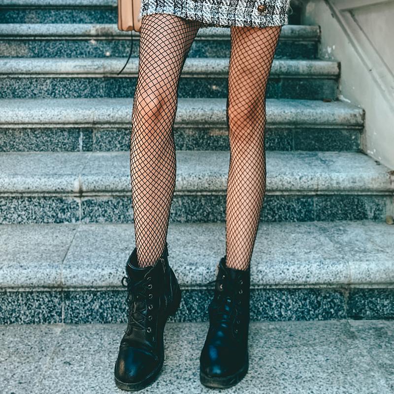 Mesh Fishnet Nylon Tights Long Body Stockings Jacquard Step Foot Fashion Seam Lingerie Ladies Black Hosiery Women Sexy Pantyhose