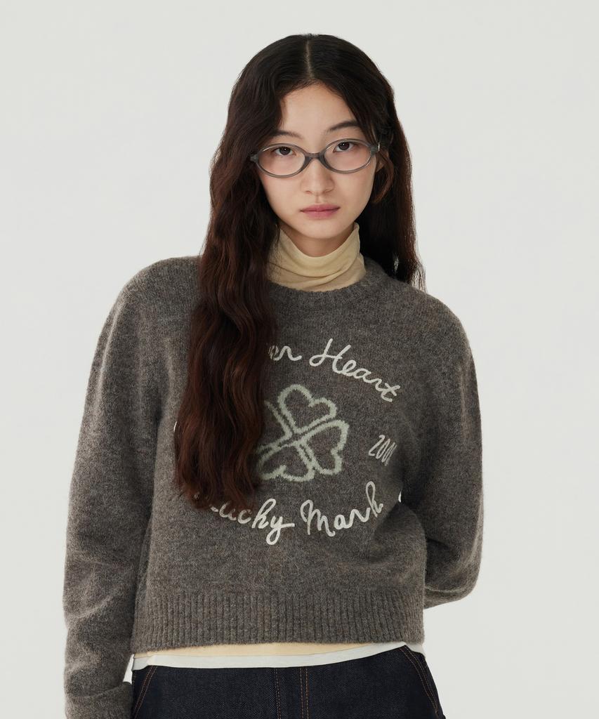 COVERNAT WOMAN Clover Heart Graphic Knit Beige