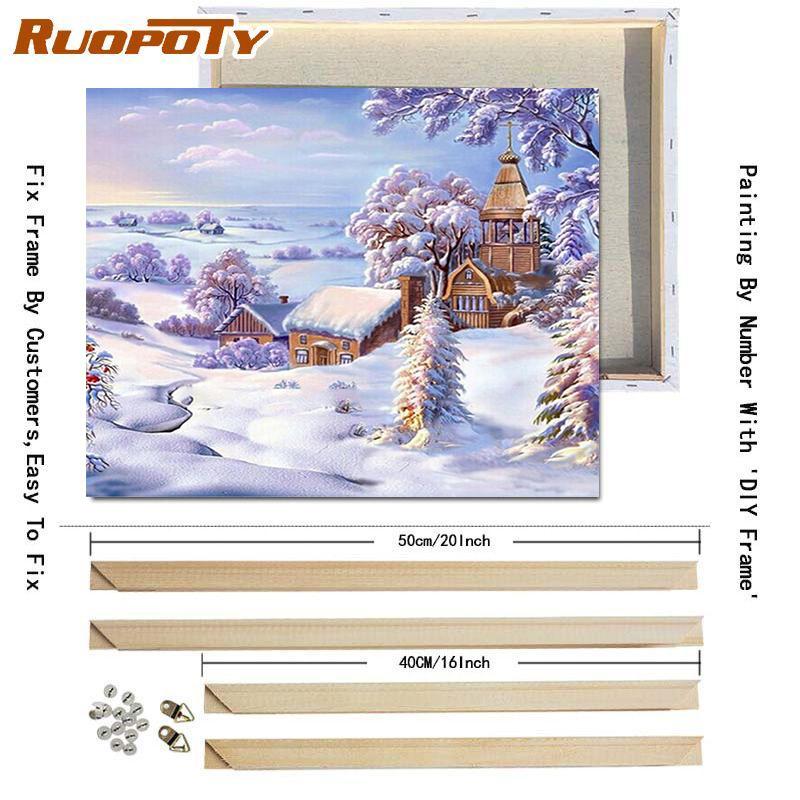 Ruopoty 5D DIY Picture By Numbers Winter Landscape Wall Art HandPainted Unique Gift Paint By Number Snowman Christmas Gift