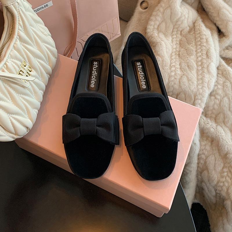 Studiolee Sweetheart Ah Miu Pedal Velvet Shallow Mouth Bow Flat Bottom Female