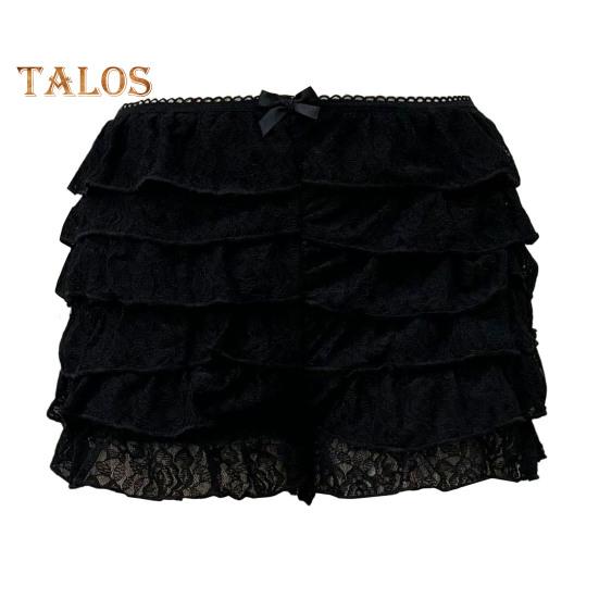 Women Summer Shorts Multi-layered Scattered Hem Ruffle Lace Trim Beach Shorts Lolita Style High Waist Ultra-short Shorts Daily Wear Sleep Shorts