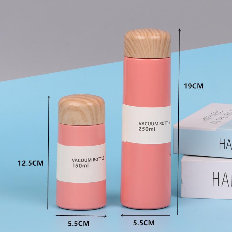 Mini Small Straight Cup Pocket Two New Lovely Ladies Cup Vacuum Vacuum Cup Wood Grain Cover Korean Version of Creative Water Cup