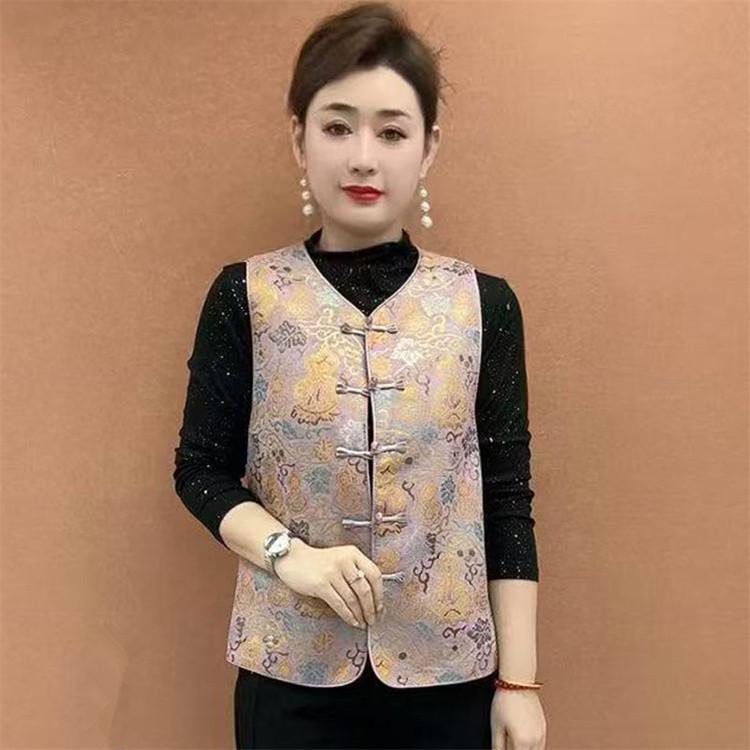 

2026 Elegant Sleeveless Chinese Wind Vest for Women: Age-Defying Spring/Autumn Jacket for Middle-Aged and Elderly XL for 90-110 kg фиолетовый