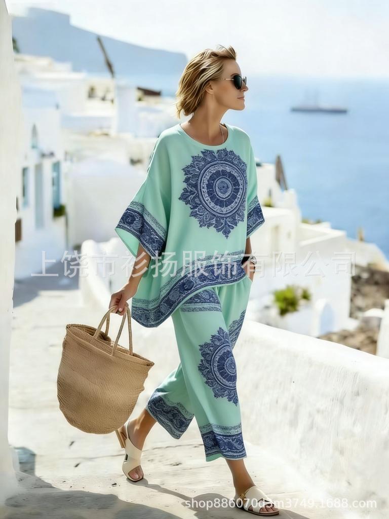 A wholesale European and American Y1 new printed large hemian casual set from Simian