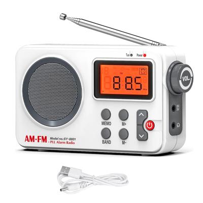 DC 5V Radio with LED Clear Alarm 20 Station for Indoor and Outdoor Use AM/FM SY-8801 Display, Speaker, Clock, Presets,